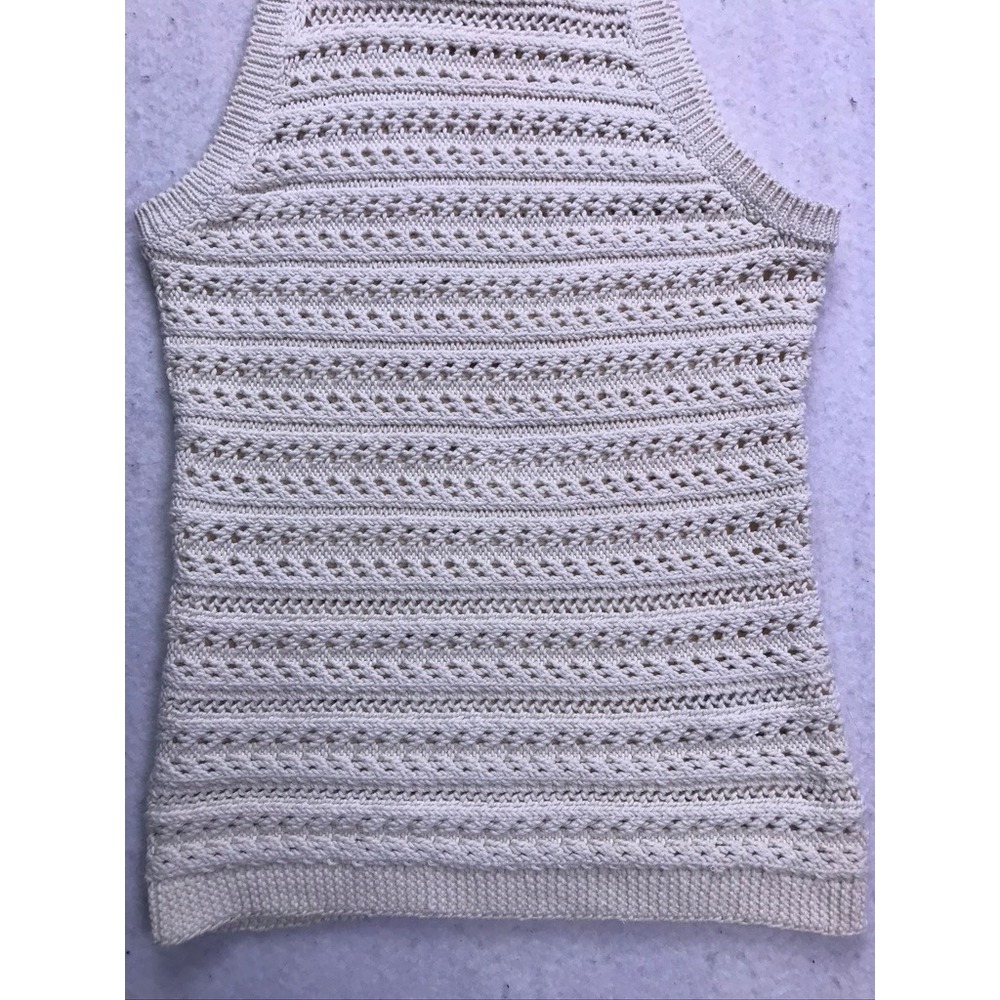 Banana Republic Organic Cotton Sweater Tank Womens Small Cream Crochet Knit - Picture 6 of 10